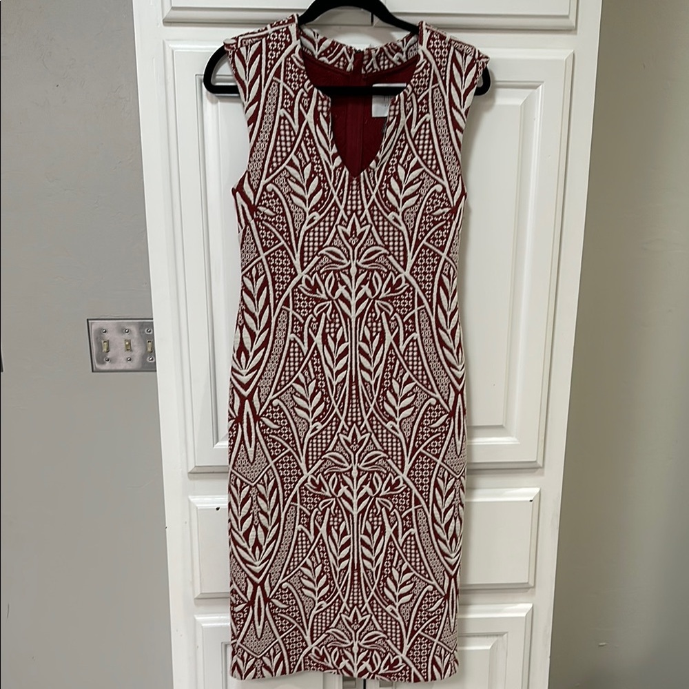 Burgundy & Cream Bodycon Dress, Size 6